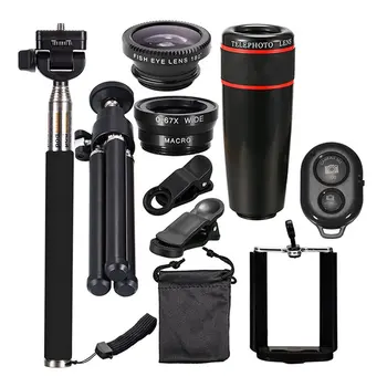 

10in1 Camera Mobile Phone Lens kit 12X Zoom Telephoto Lenses For iPhone and Android Smartphones Monopod Bluetooth Shutter Tripod