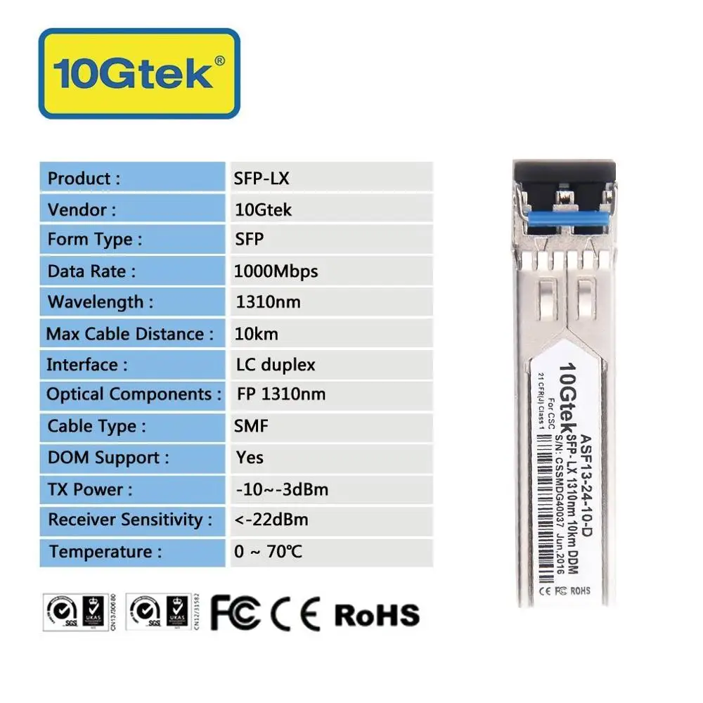 1,25 ГБ 10 км SFP для Mikrotik LC одномодовый приемопередатчик 1000BASE-LX мини-модуль GBIC S-31DLC20D 1310nm DDM SMF