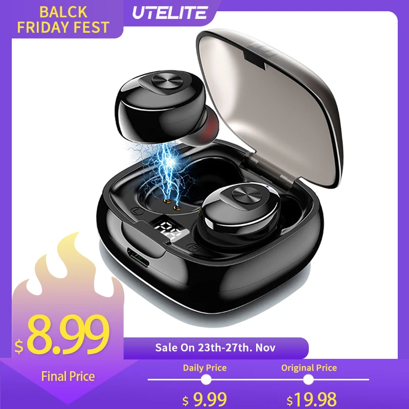 UTELITE TWS Earphones 3D Stereo Sound Wireless Bluetooth Headphones in Ear Earbuds IPX5 Waterproof Sports Headset