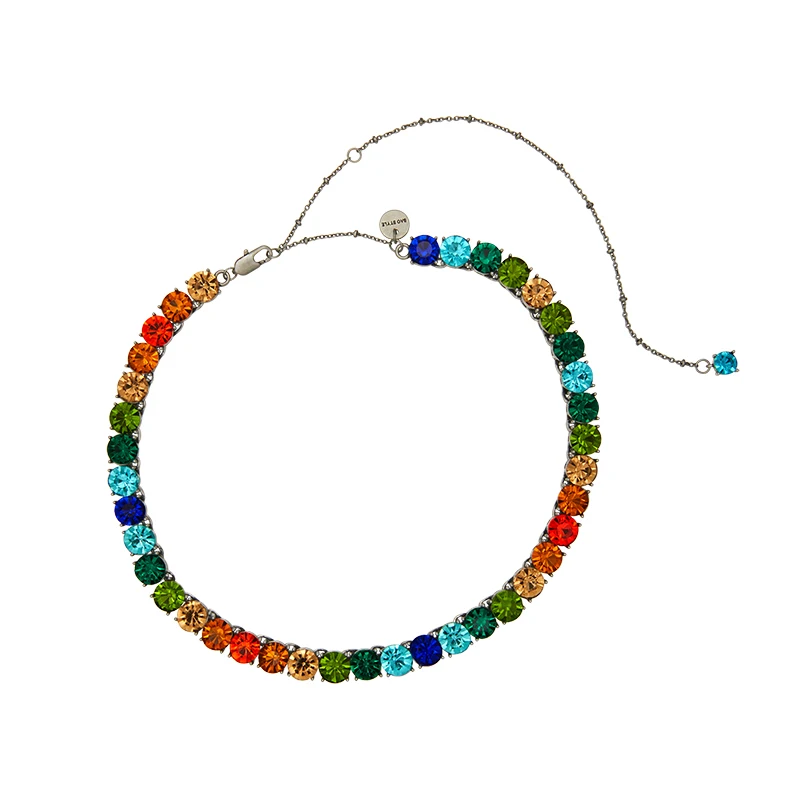

Limit heavy retro large rainbow color matching rhinestones drawable necklace chain