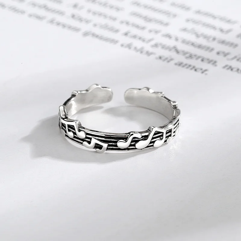 Alloy Retro Five-line Sheet Music Simple Note Opening Adjustable Ring Female Women Lovers Wedding Jewelry Engagement Gifts opening ring adjustable rings wedding rings wedding ring finger ring