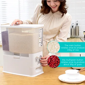 

Kitchen Rice Storage Box Automatic Grain Cereal Dispenser Cans Moisture-proof Sealed Drawer Measuring Food Tank Rice Container