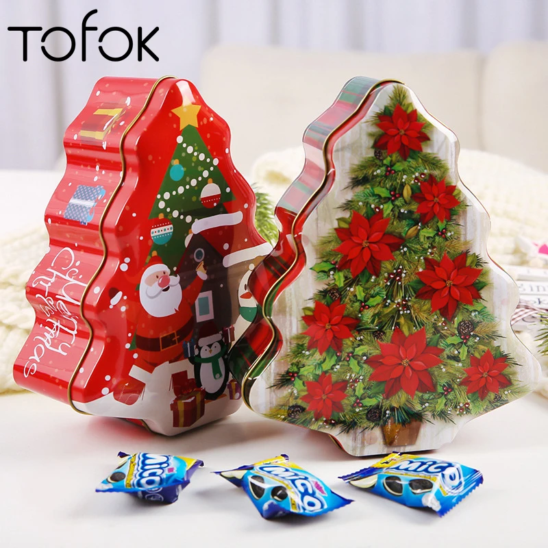

Tofok Christmas Tree Kids Candy Storage Tank Tinplate Sealed Jar Earphone Bin Can Bottle Box Gift Holder Home Desktop Decoration