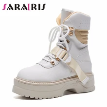 SARAIRIS/Большие Размеры 35-42; женские ботильоны фирменного дизайна; красивые ботинки на платформе; женская обувь года на плоской подошве со шнуровкой