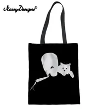 Женская Черная Большая складная хозяйственная сумка Eco Tote Cat модная сумка с принтом для девочек многоразовые сумки через плечо