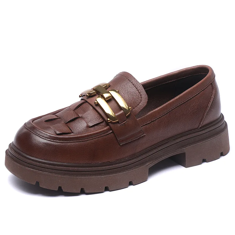 

2022 New Platform Spring Shoes Female British Style Thick-Soled College Casual Loafers Genuine Leather Fashion Shoes Women