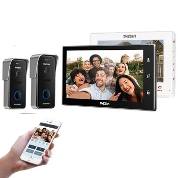 

TMEZON 10 Inch Wireless/Wifi Smart IP Video Doorbell Intercom System ,1x10+1x7 inch Touch Screen Monitor with 2x720P Doorbell