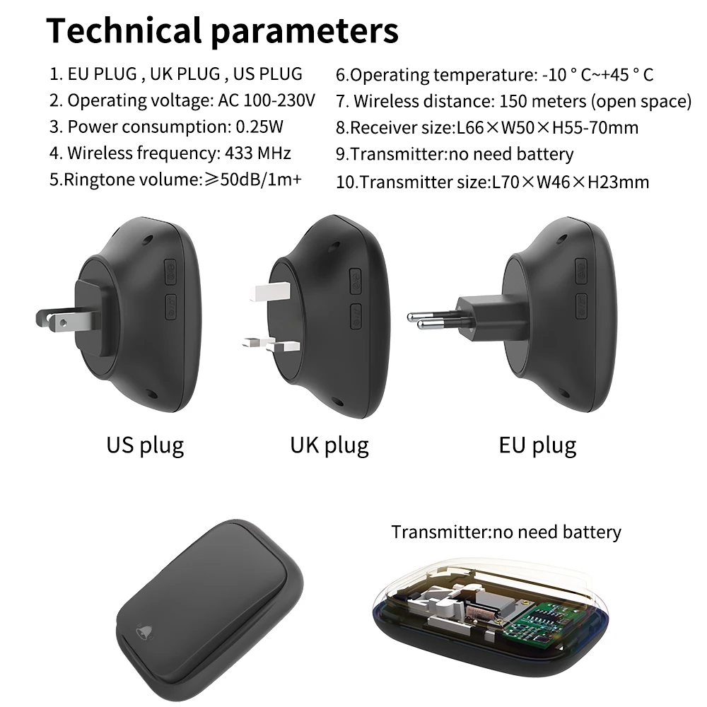 Wireless Doorbell Outdoor Wireless Doorbell My Melody for Home Self-powered Waterproof Chimes 150M Long Distance House Welcome Door Bell wireless doorbell