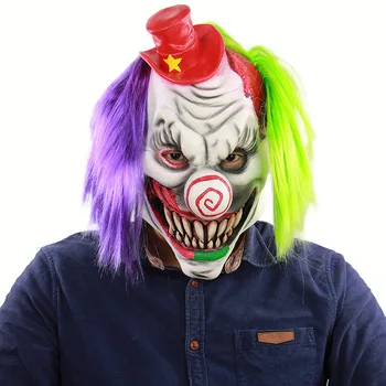 

Horror Red Hat Clown Headgear Halloween Scary Haunted House Room Escape Dress Up Live Funny Mask