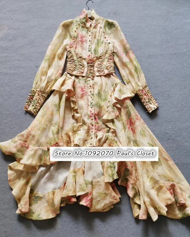 antique-beige Женское античное льняльняльняльняльняное и шелковое асимметричное платье с рюшами - Цвет: antique-beige