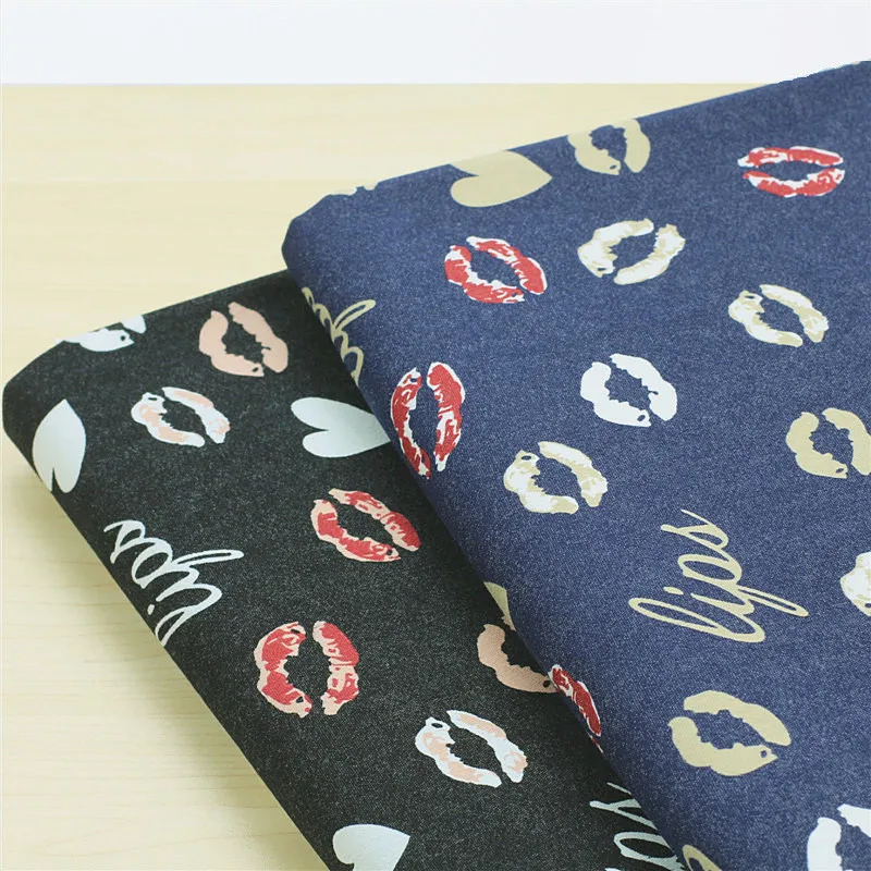 

2019 Patchwork Tissus Fabric Tecidos Free Shipping Autumn Explosive Lip Printing Cartoon Denim Abrasive Cloth Pants Fabrics