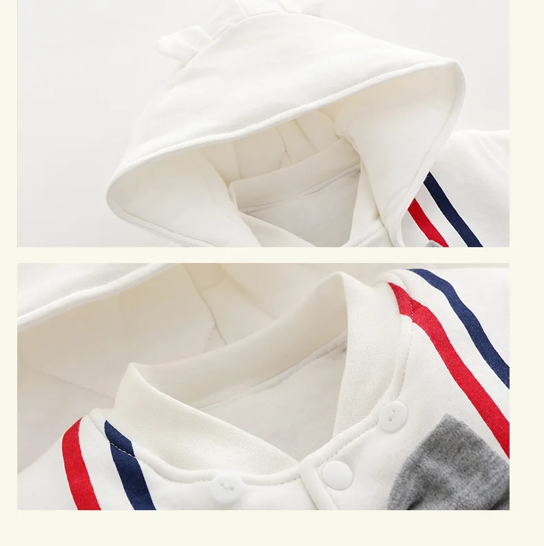 Ceny 2019 nowe dziecko jesień odzież noworodka chłopcy dziewczyny zima pogrubienie kombinezon wydrukowano Cartoon wspinaczka stopy ciepłe odzież bawełniana