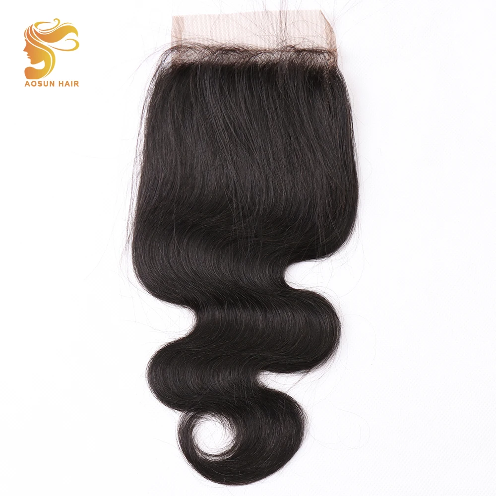 

AOSUN HAIR Brazilian Body Wave Hair Bundles with 4*4 Lace Closure Swiss Lace Closure Natural Color 8-20 inches Remy Human Hair