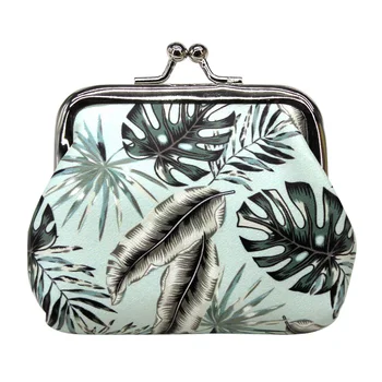 

Women Girls Key Holder Coin Purse Leaf Printed Vintage Multipurpose With Clasp Daily Wallet Mini Portable Gift PU Leather