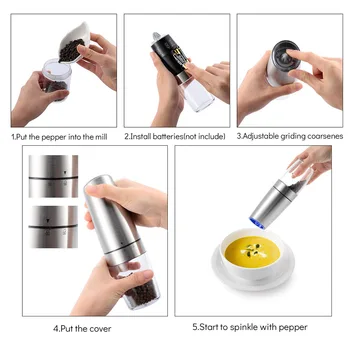 

Electric Pepper Grinder Salt Mill with Adjustable Coarseness Battery Powered with Blue LED Light AC889