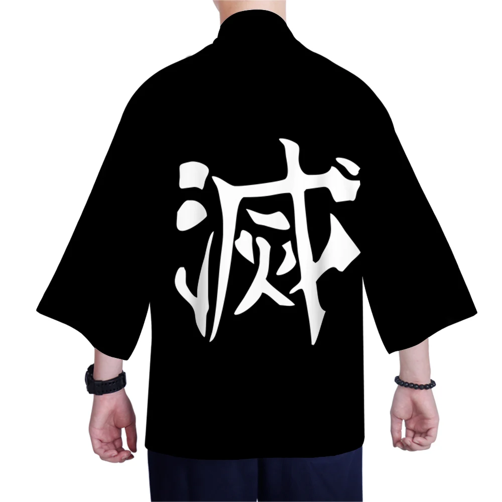 Кимоно, мужская рубашка, Повседневный Кардиган, уличная одежда Harajuku, японская мода, клинок, демон, убийца, мультяшный принт, пальто, куртка, азиатская одежда