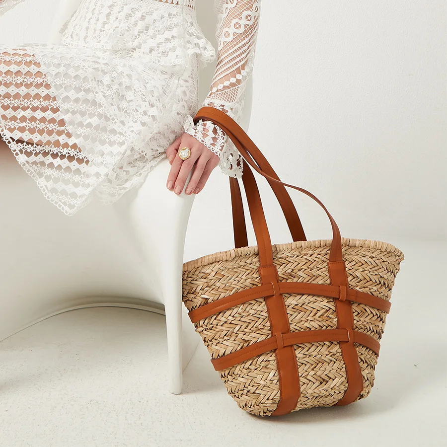 Fashion Large Rattan Basket Bag Designer Wicker Women Shoulder Bags Luxury  Straw Handbag Summer Beach Big