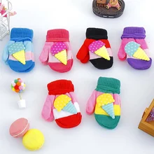 1 пара зимних теплых разноцветных милых детских перчаток разных цветов для мальчиков и девочек с рисунками животных из мультфильмов, вязаные теплые варежки, перчатки