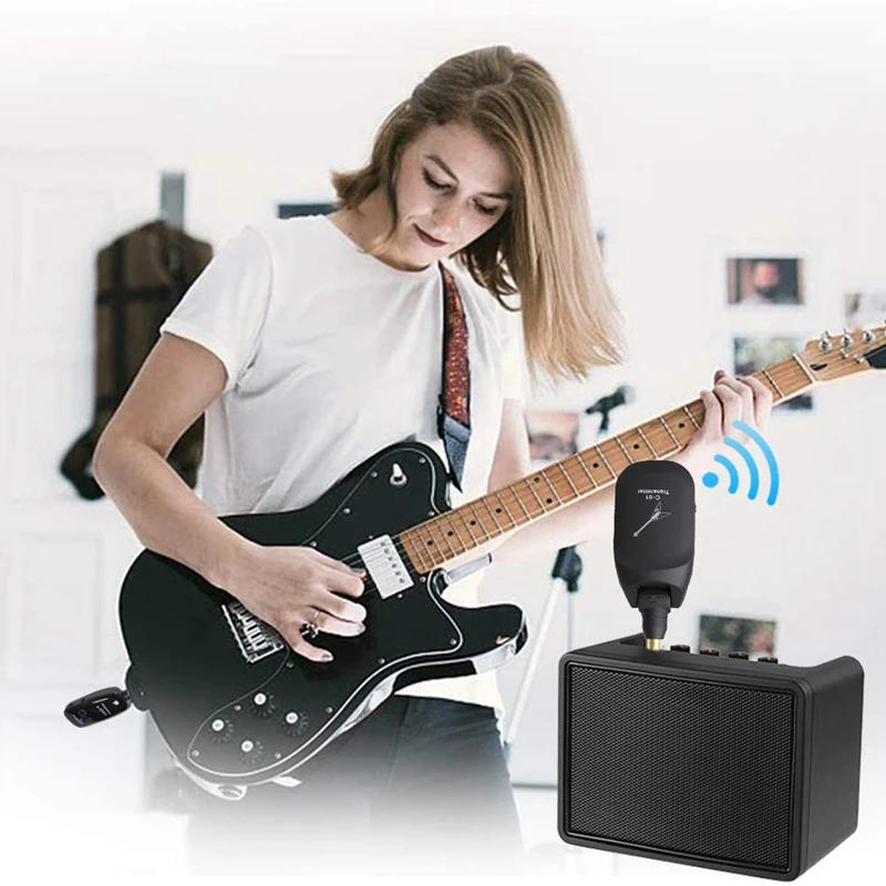 Wireless Guitar System Built-in Rechargeable 4 Channels Wireless Guitar Transmitter Receiver for Electric Guitar Bass
