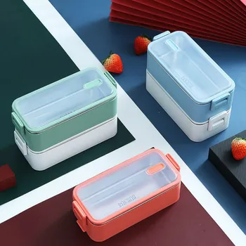 

1100ml Japanese Style Double-layer Lunch Box 304 Stainless Steel Anti-scalding Food Box Microwaveable Student Bento Box