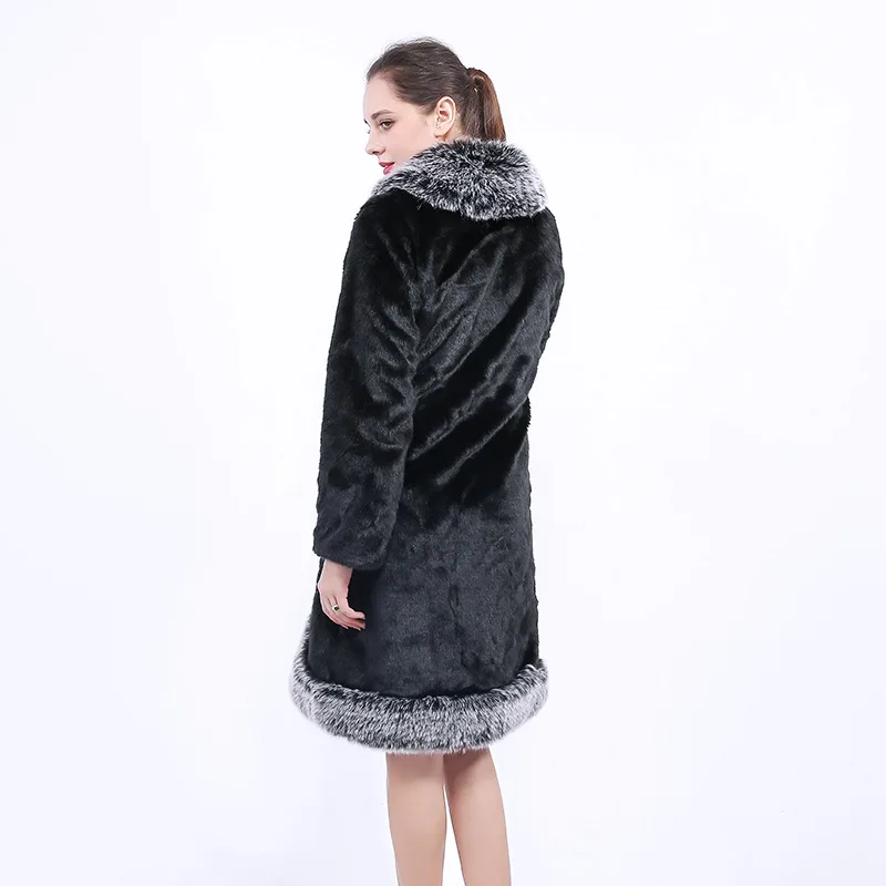 ZADORIN Winter Warm Furry Fox Fur Collar Women Plus Size Faux Mink Fur Coat Luxury Black Fluffy Jacket Vintage Overcoat