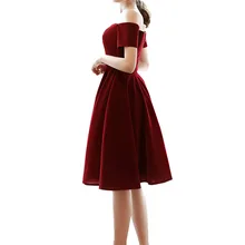 Вечернее платье с открытыми плечами, короткое, бордовое, с короткими рукавами, кружевное, модное, выпускное, вечерние, платье принцессы, темперамент, платье для выпускного вечера