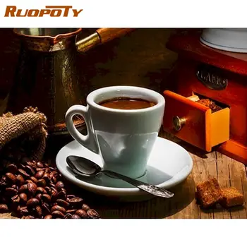 

RUOPOTY Black Coffee Scenery Oil Painting By Numbers For Adults Beginner 40x50cm Framed On Canvas Home Decoration Wall Photo