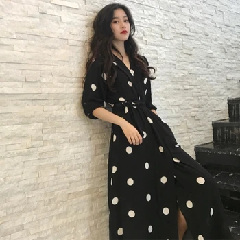 

NEW Fashion V-neck Ladies Long Dress Casual Half Sleeve Dot Dress Female New Dresses SuperAen Summer Women's Dress Korean Style