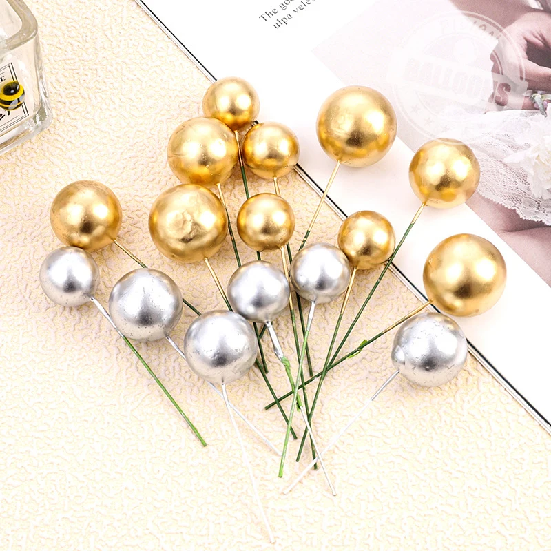 Cake Decorative Silver Gold Ball Insert Accessories 5pcs/set Birthday Baking Decor Ball Anniversary Celebration Wedding Banquet