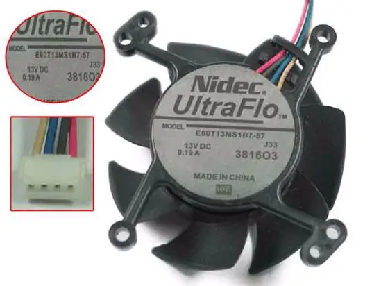 Nidec E60T13MS1B7 57 DC 13A 0.13A 4 проводной 60x60x25mm Круглый Вентилятор для сервера|round fan|server fan4-pin