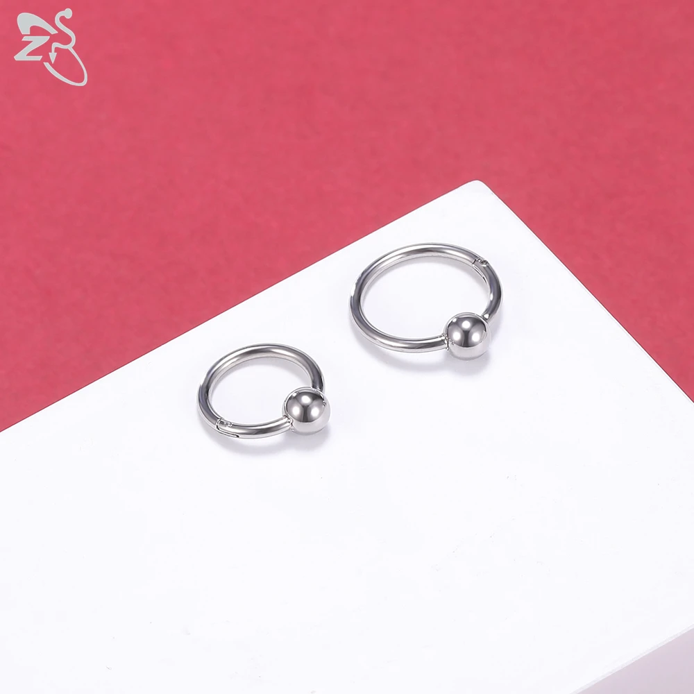 ZS 1 PC Round 316L Stainless Steel Nose Ring 16G Ball Septum Clicker 8/10MM Punk Rock Ear Helix Septum Rings Piercing  Jewelry