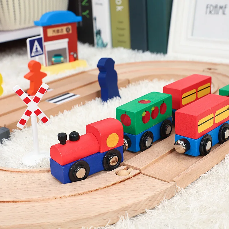 Wooden Railway Train Set Eight Character Wooden Track Train Track Compatible Wooden Train Toy Set Toys 3