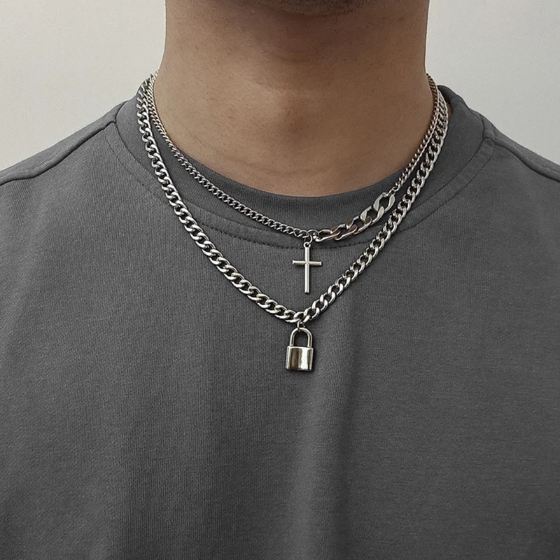 SHIXIN 2 unids/set de cadena con Cruz colgante de collar para las mujeres/hombres collares gargantilla Punk en el cuello 2020 joyería de moda