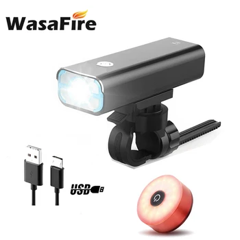 

USB Rechargeable Bicycle Light LED MTB Bike Front Lamp Headlight 5 Mode 400 Lumens Cycling Flashlight + Safety Warning Taillight