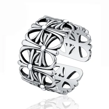 

Cross Pattern Vintage Hip Hop Style Silver Ring Old Style Men's Ring