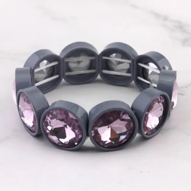 ZWPON Faceted Glass Crystal Square Tile Bead Bangles Bracelets for Women Fashion Multicolor Painted Elastic Bracelets Wholesale