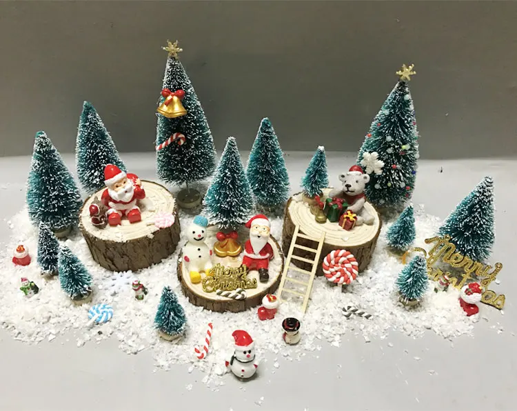 Светодиодный светильник DIY Рождественская елка Санта Клаус микро пейзаж Снеговик из смолы аксессуары для дома украшения окна творческие подарки