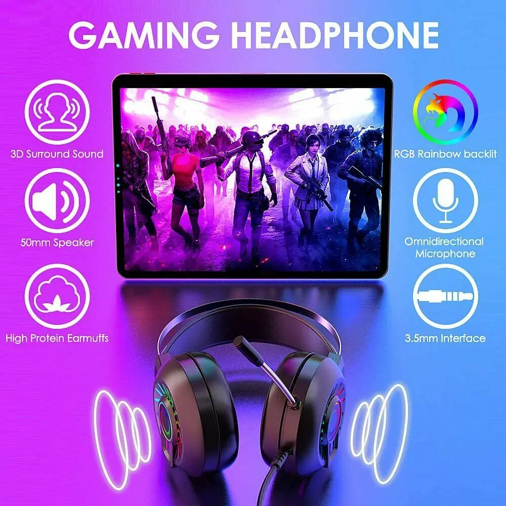 Ottwn M10 Game Headphone Computer headset luminous gaming headset wired chicken 7 1 channel desktop notebook with microphone