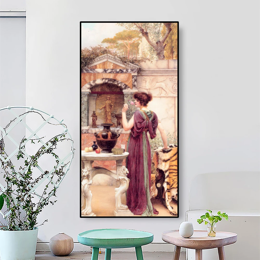 Laeacco john william godward Versos de La Matina Oil Art Painting Wall Room Poster Modern Home Interior Decorative | Дом и сад