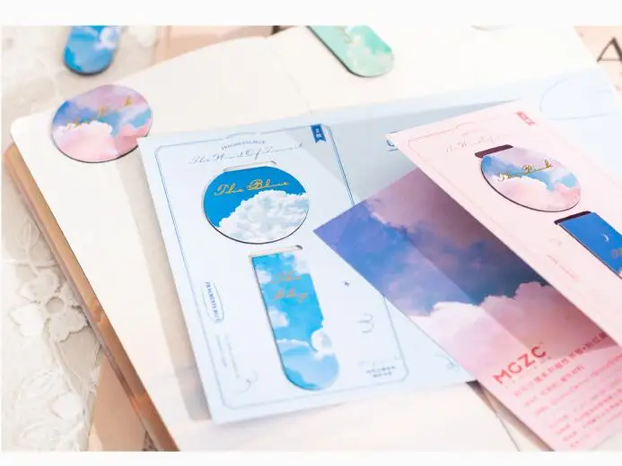 1set Magnetic Bookmarks Magnet Book Mark Landscape Clouds Simple Paper Book Clip Magnetic Material Bookmark School Supplies