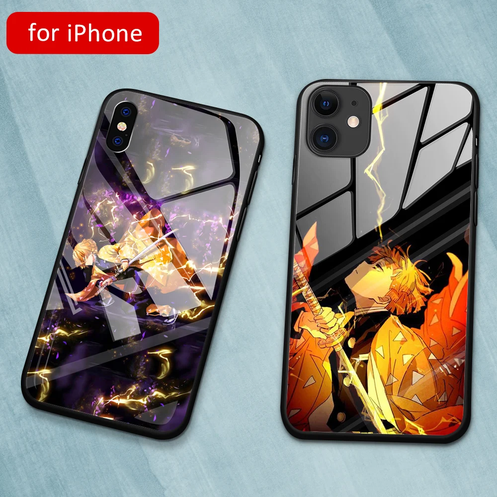 Чехол Kimetsu no Yaiba Demon Slayer для iphone 11 pro чехол накладка iPhone 6 6S 7 8 plus X XR XS MAX стеклянный