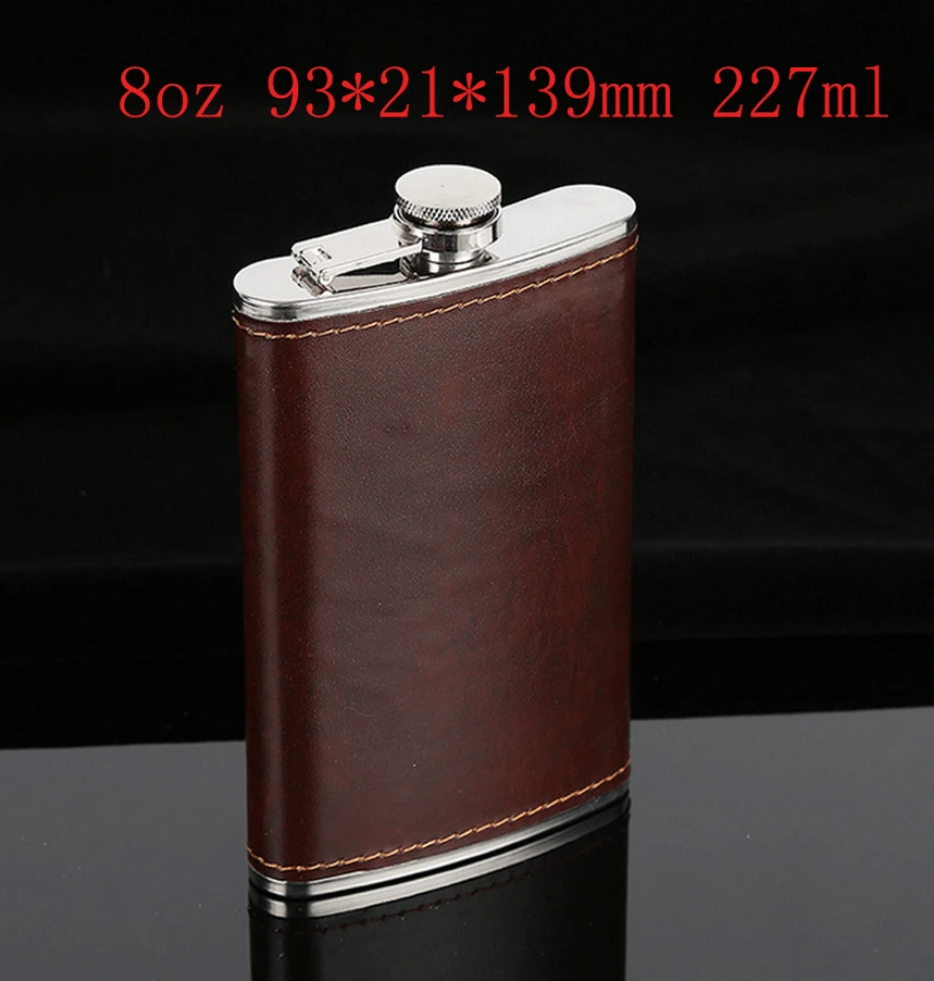8oz 5-10 унций кожаный чехол из нержавеющей стали фляжки для вина портативные маленькие бутылки для виски для мужчин подарки на Рождество - Цвет: 8oz