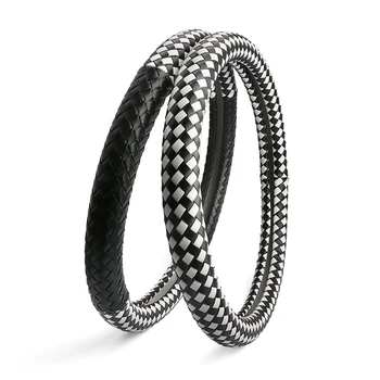 

38cm Universal Checker Braided Car Steering Wheel Cover Case for BMW Benz Mini Countryman Cooper F56 F55 Clubman Styling
