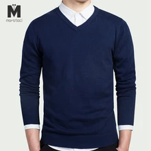 Хлопковый свитер, Мужской пуловер с длинными рукавами, мужской свитер с v-образным вырезом, топы, свободная однотонная трикотажная одежда, 8 цветов, Новинка