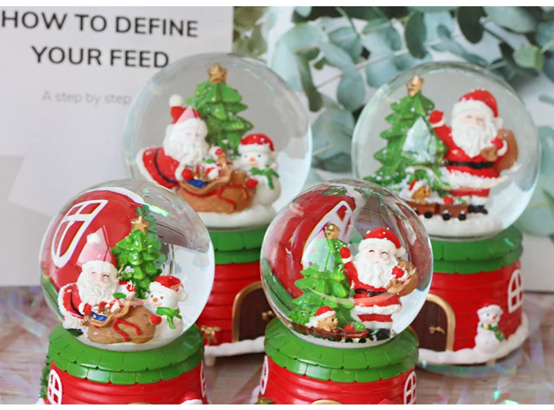 Christmas Decoration Accessories Miniature Landscape Music Box Sweet Home Base Figurine Resin Crystal Ball Model Crafts For Kids