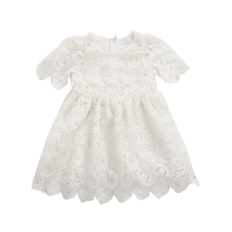 

Summer Fashion Princess Dresses Baby Girl Short Sleeve Lace Hollow Dress Kids Toddler Casual Clothing