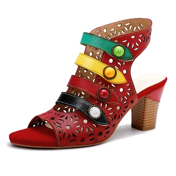 

Iliyah Stylish Bohemian Hollow Out Genuine Leather Hook Loop Peep Toe Sandals For Women Shoes Summer Woman Sandals 2020 New