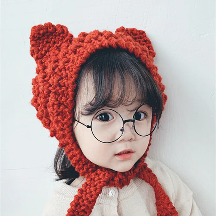

CHILDREN'S Hat Parent And Child Wool Cap Earmuff Winter Warm Cute Cat Ears Knitted Lace-up Earmuff Bag Korean-style Fashion