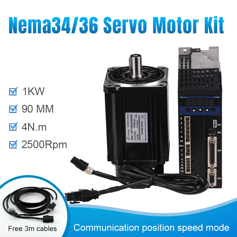 

Lichuan 1000W 4A AC Servo Motor 2500RPM 4 N.M. 1KW Single Phase 90ST M04025 AC Servo driver + Servo Motor Driver