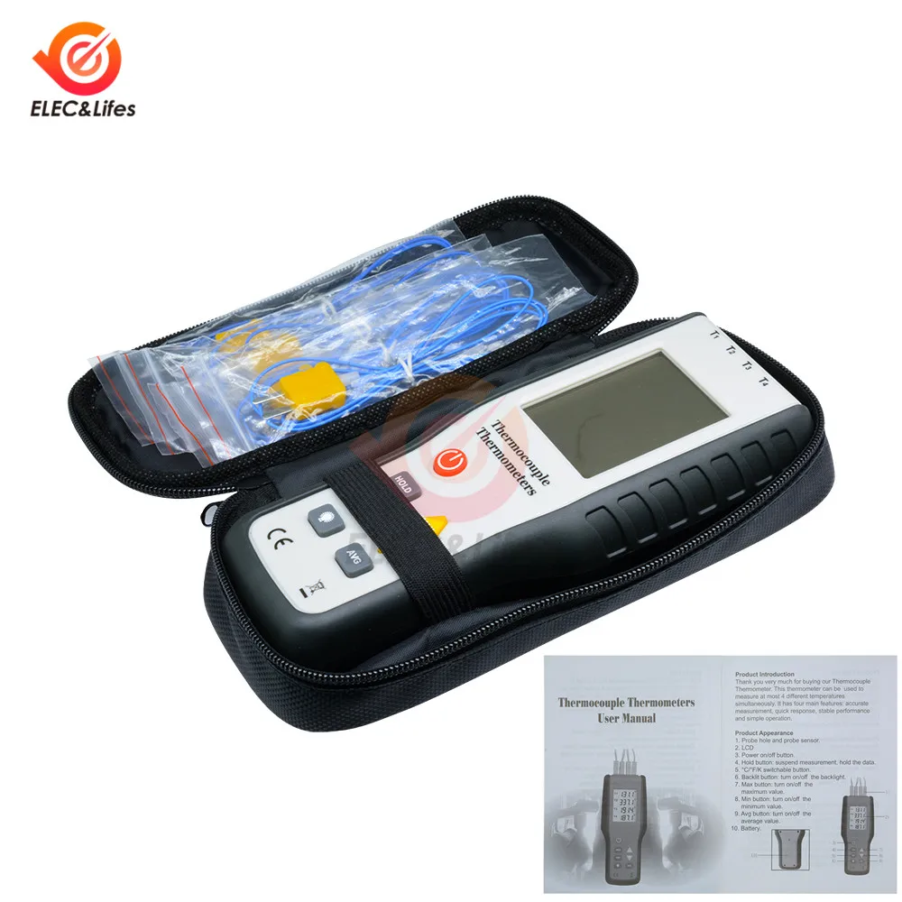

New 4-Channel K type thermocouple digital thermometer thermocouple sensor -200~1372°C, / 2501°F LCD backlight temperature tester
